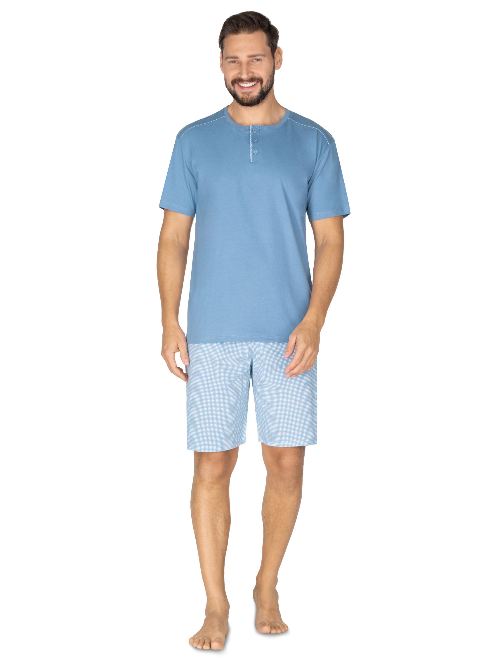 Чоловіча літня бавовняна піжама / домашній комплект із шортами в клітку Regina 601
