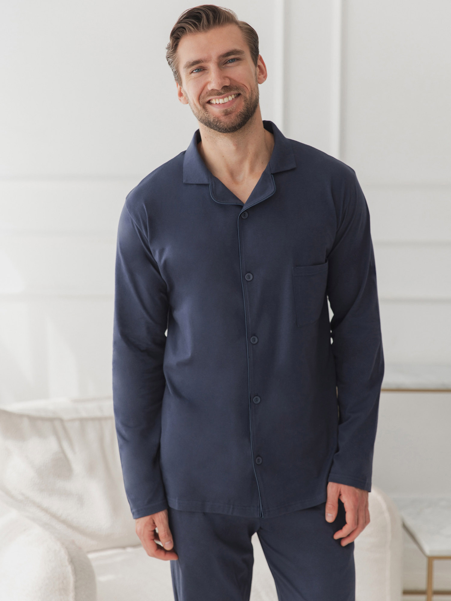 Мужская пижама Taro 3666 Arturo, тёмно-синяя, кофта на пуговицах, с карманами, 3XL-4XL #3 Мужская пижама Taro 3666 Arturo, тёмно-синяя, кофта на пуговицах, с карманами, 3XL-4XL #3